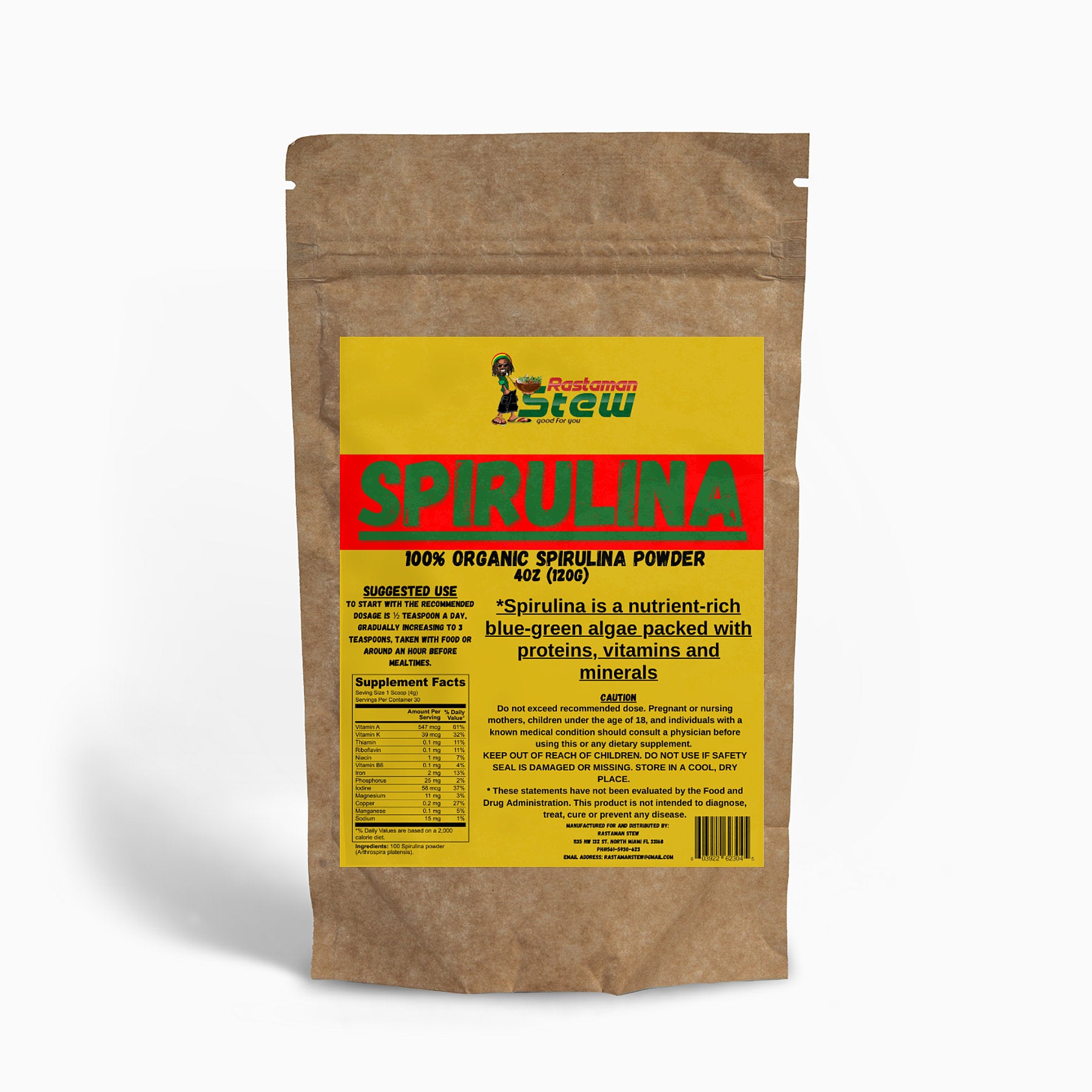 Rastaman Stew Organic Spirulina PowderSpirulina is a blue-green algae known for its high protein level and dense nutrient content. It is one of the world’s most well-known health supplements and has beenNatural ExtractsRastaman StewRastaman StewRastaman Stew Organic Spirulina Powder