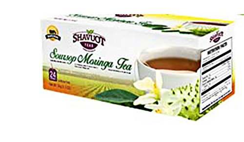 Shavuot Soursop Moringa Tea box with 24 teabags, featuring health-boosting ingredients.