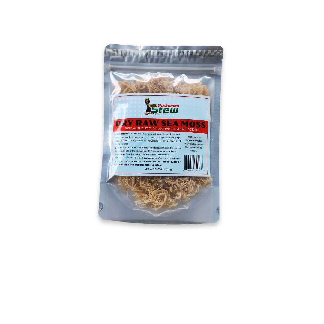 RastaMan Stew Sea Moss  4 oz(113 Gram) Rich In Nutrition - Healthy SupThe Jamaican Sea Moss is already cleaned and wild harvested. It is 100% pure and sun-dried. It is available in 135-gram resealable packaging with smart sunlight protSea MossRastaMan StewRastaman StewRastaMan Stew Sea Moss 4 oz(113 Gram) Rich