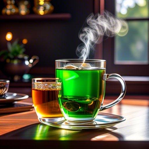 Steaming cup of Rastaman Stew Jamaican Medina herbal tea on a table.
