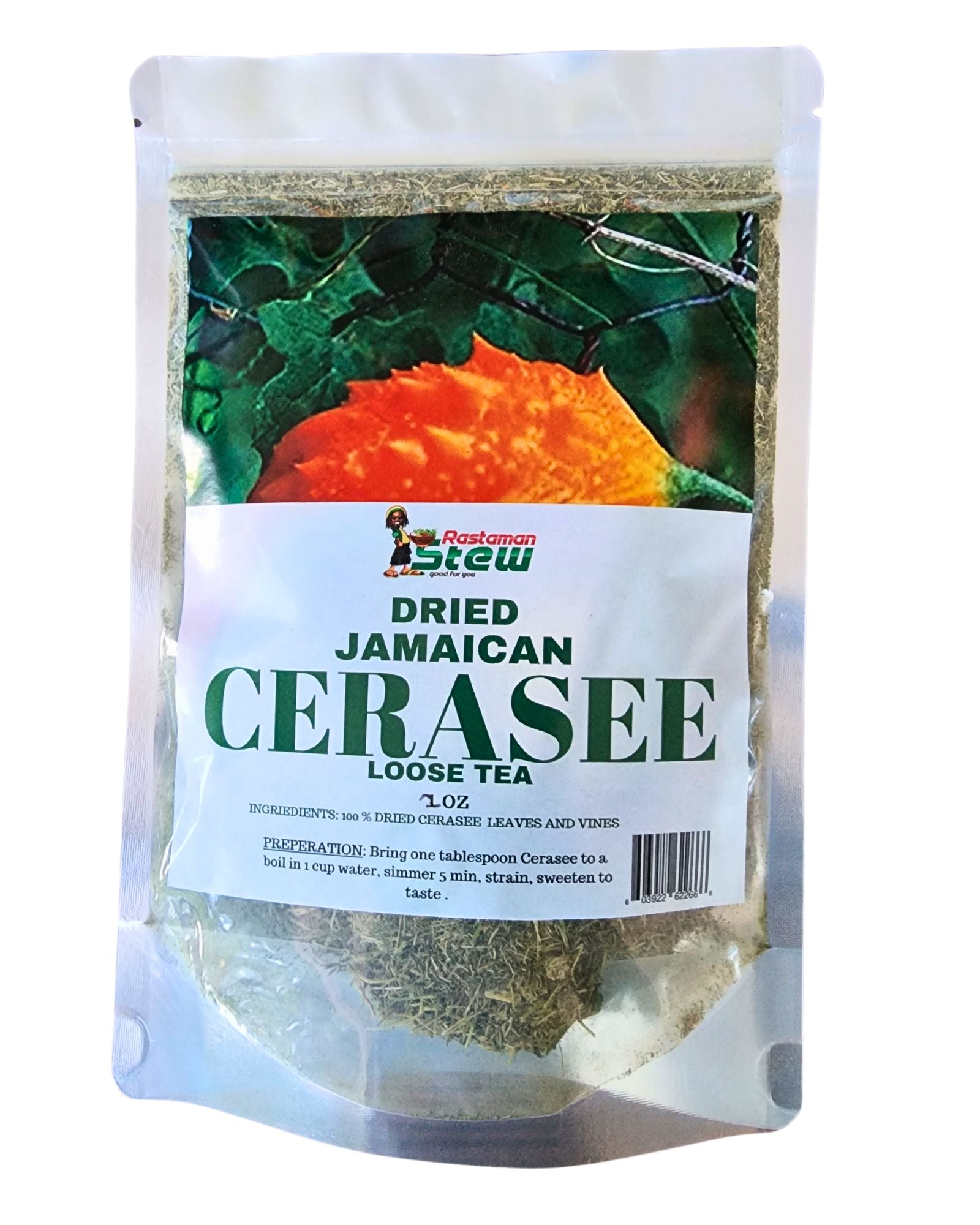 Jamaican Cerasee Loose Tea Bitter Melon 2oz Rastaman Stew packaging, showcasing unique flavor and health benefits.