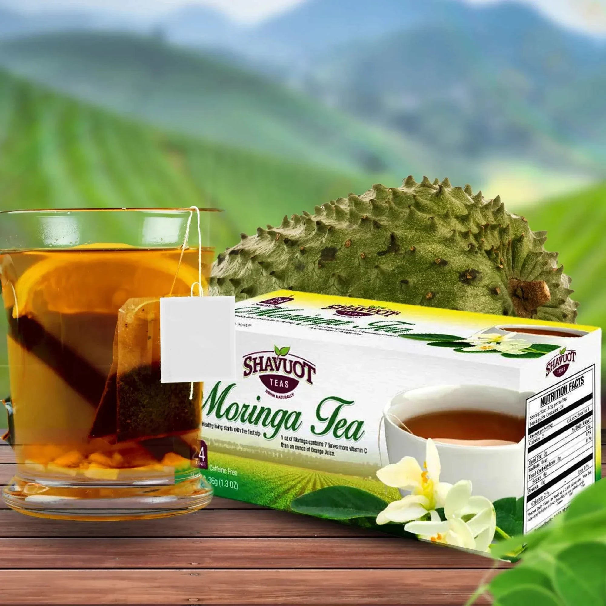 Close-up of soursop tea bags from Shavuot, perfect for brewing healthy soursop tea