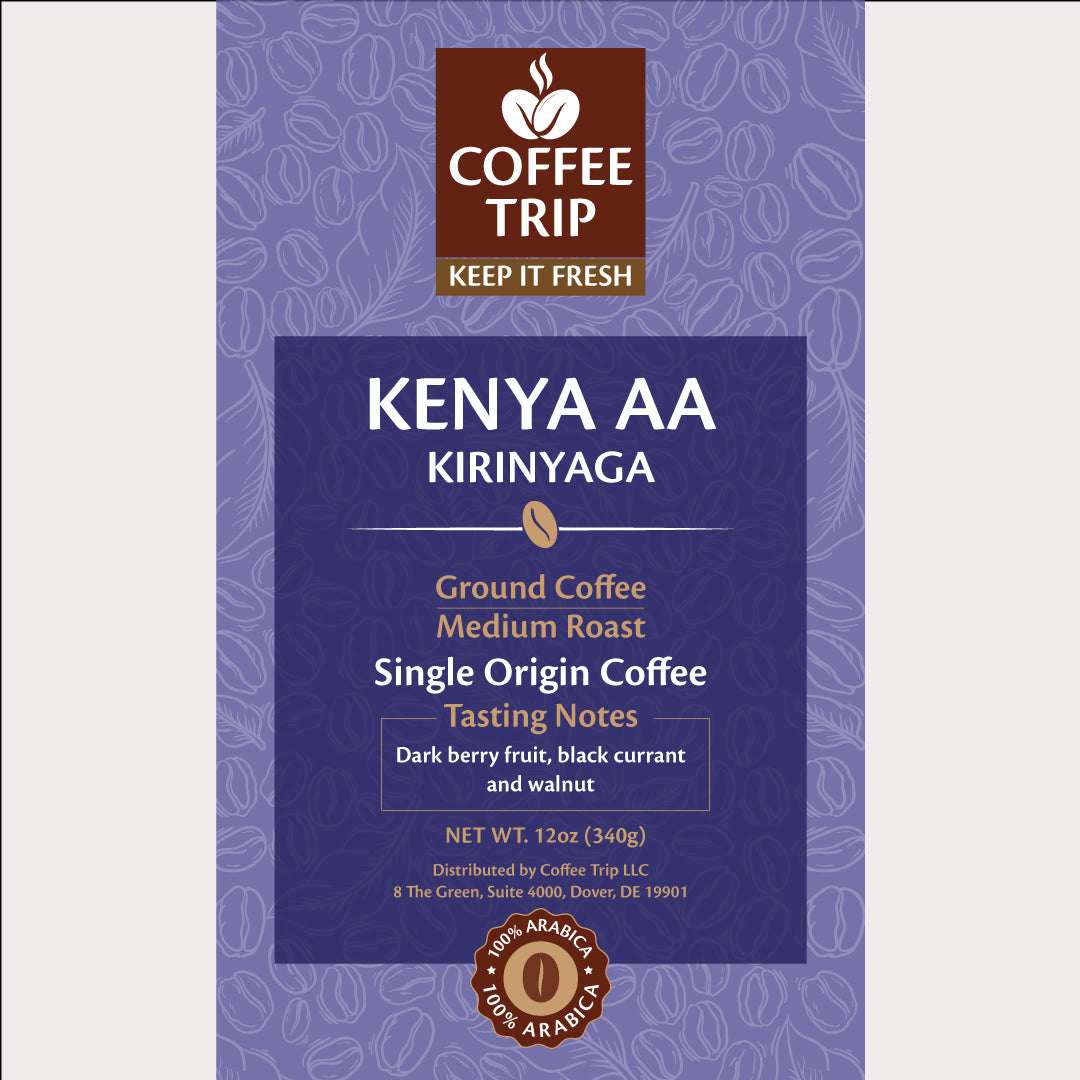 KENYA AA Kirinyaga, Ground coffee, Dark roastTasting Notes  -  Dark berry fruit, black currant and walnut.           
 Packed with flavor and nutrition, the Kenya AA Kirinyaga is characterized by tasting notes Single OriginScarlet HeraRastaman StewKENYA AA Kirinyaga, Ground coffee, Dark roast