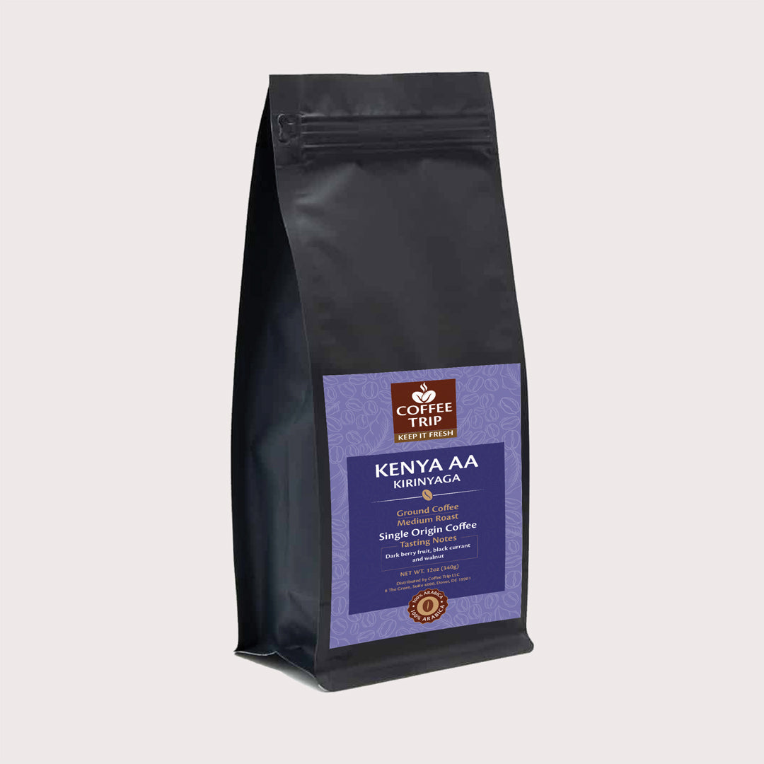 KENYA AA Kirinyaga, Ground coffee, Dark roastTasting Notes  -  Dark berry fruit, black currant and walnut.           
 Packed with flavor and nutrition, the Kenya AA Kirinyaga is characterized by tasting notes Single OriginScarlet HeraRastaman StewKENYA AA Kirinyaga, Ground coffee, Dark roast